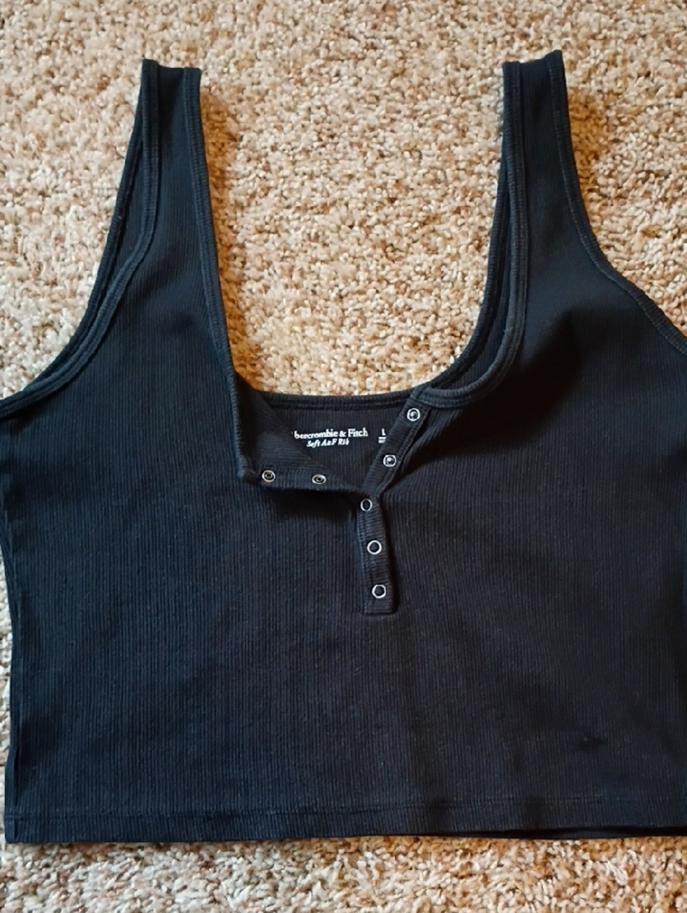Abercrombie & Fitch Black Ribbed Snap-Front Crop Tank